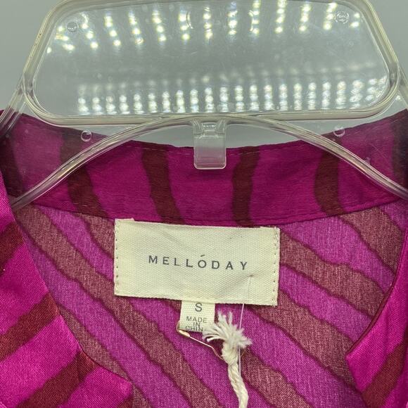 Melloday pink brown zebra print faux wrap puff sleeve midi dress  size s - Picture 9 of 9